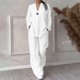 thumbnail image 2 of Conjunto informal de dos piezas para mujer: camisa de manga larga y pantalones de cintura alta - Camisa de color liso con botones, pantalones holgados con bolsillos, tallas S-XXL para todas las oca, 2 of 5