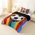 thumbnail image 3 of Castle Fairy Graffiti Soccer Twin Comforter Sets 2pcs, Rainbow Stripes Splash Bedding Set, Red Green Yellow,Black Reversible,1 Comforter and 1 Pillowcase, 3 of 6