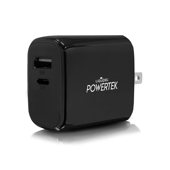 Liquipel Powertek 20W PD USBC and 18W USB A Dual Port Wall Block Charger, Type C Fast Charging Cube, Wall Power Adapter Plug, Diamond Black