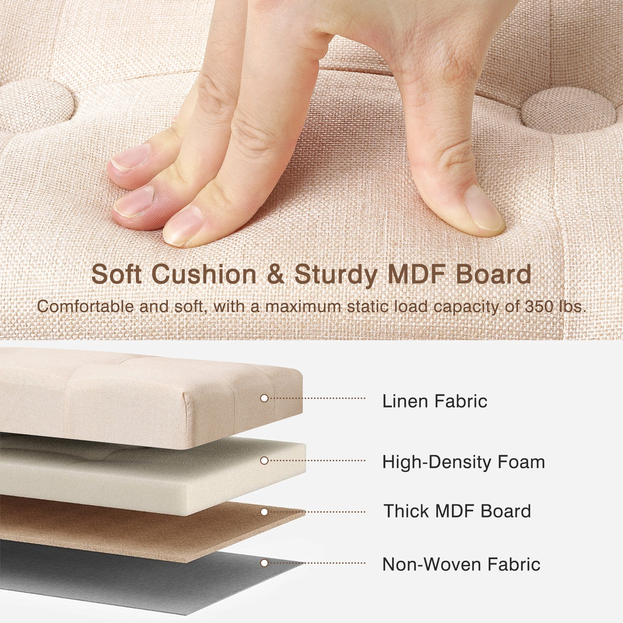 VECELO Small Tufted Foot Stool, Upholstered Footrest Ottoman with Legs, Fabric Rectangle Sofa Foot Rest for Living Room, Couch, Beige