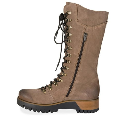 

Juebong Women Boots Winter Strap Chunky Heels Lace Up Slip On Retro Womens Footwear Casual Shoes Khaki Size 7.5