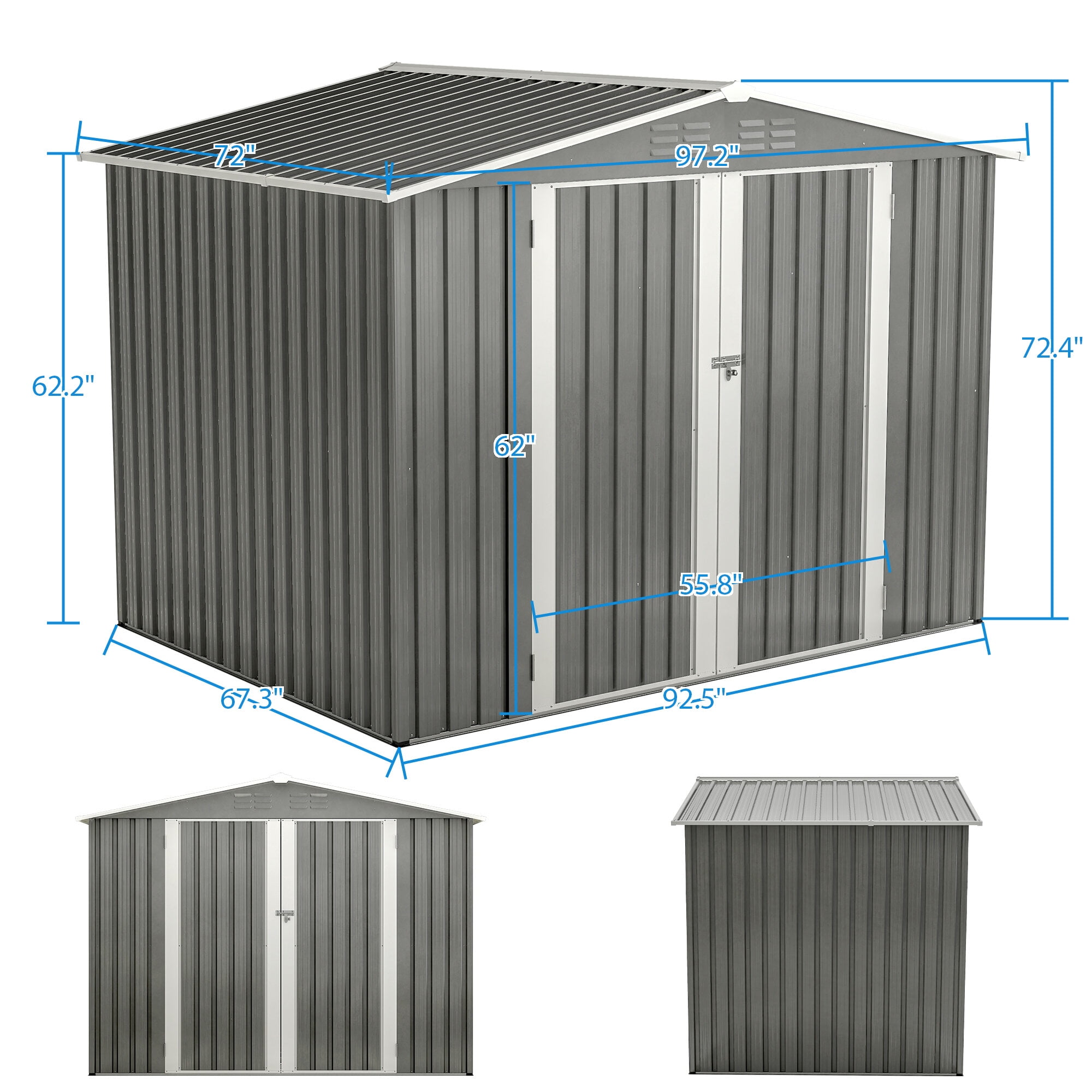 Outdoor Storage Shed 8 x 6 FT Outdoor Waterproof Garden Tool Storage Sheds with Metal Foundation with Floor Frame, Tool Shed with Lockable Hinged Doors & Air Vents, Storage House Waterproof for Backy