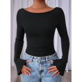 thumbnail image 4 of Women'S Long Sleeve Shirts Crop Going Out Tops Casual Boat Neck Bell Sleeve Ruched, 4 of 9