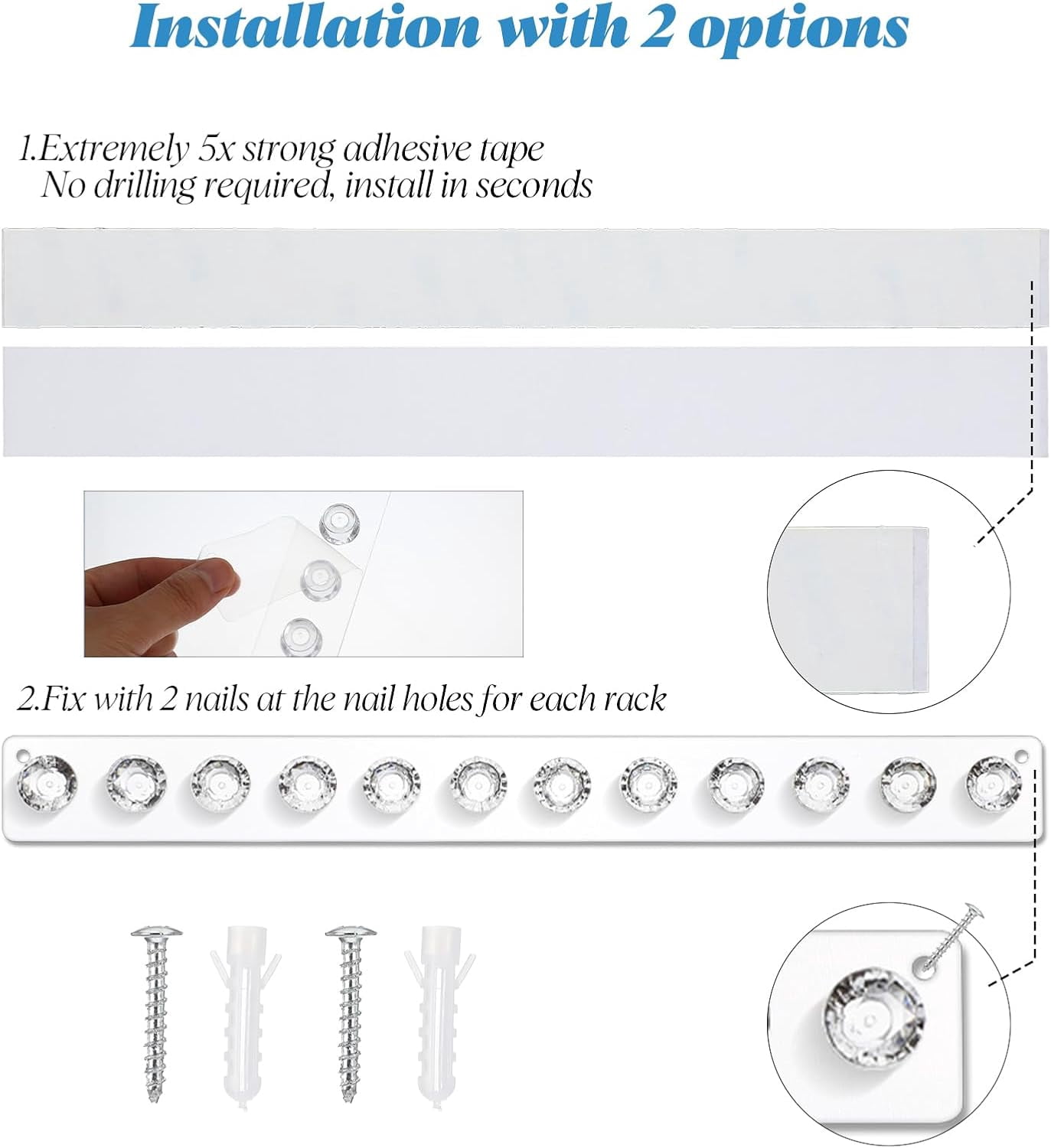 ABPETE Acrylic Necklace Holder, Necklace Hanger Wall Mount, Diamond Shape Jewelry Organizer with 12 Hooks for Necklaces, Bracelets, Chains,Clear Crystal Display Rack for Women(4-Pack)