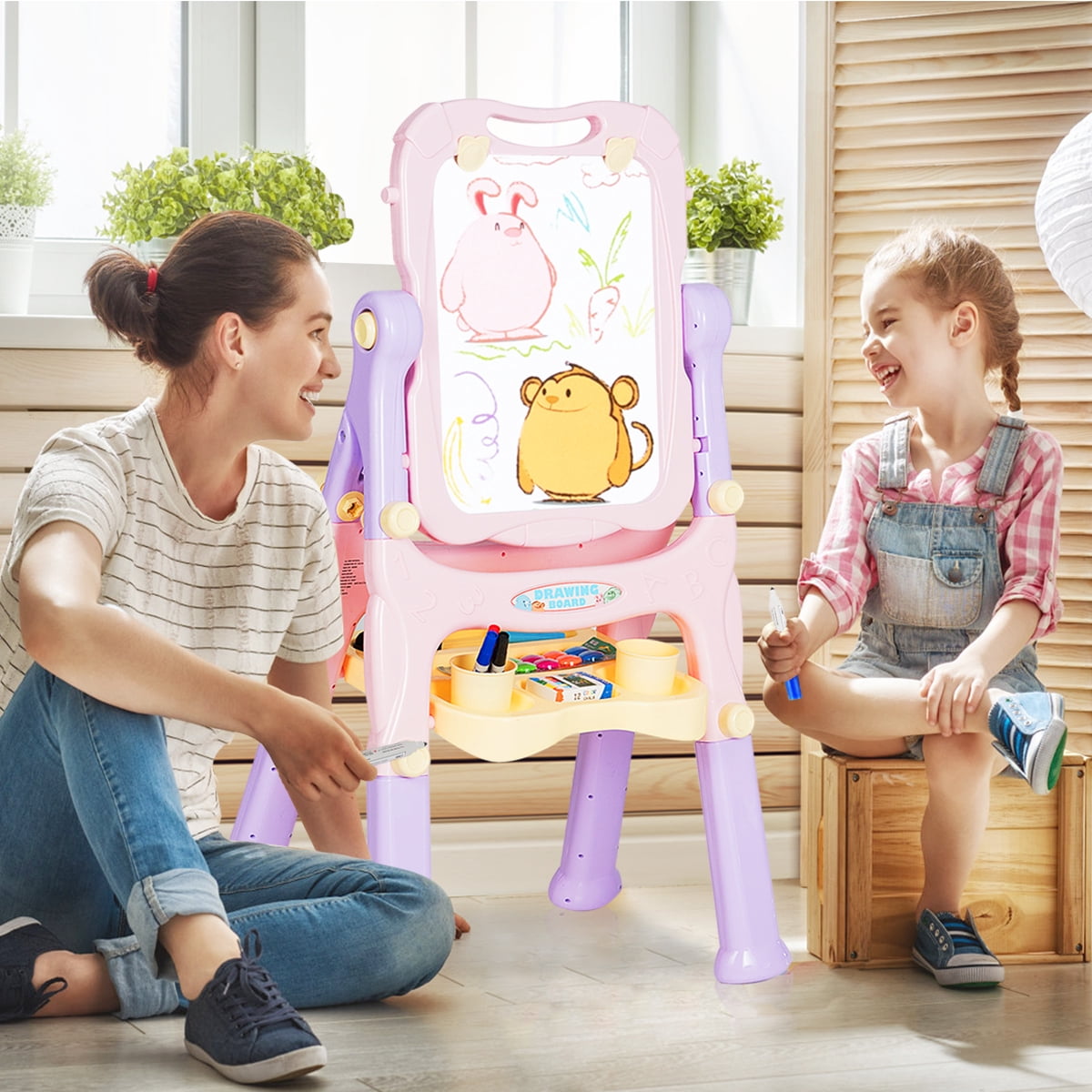 Topbuy Double Sided Art Easel Height Adjustable for Kids Purple