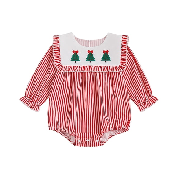 RMGVDSD Baby Girl Christmas Outfit Bodysuit Onesie Long Sleeve Embroidery Plaid Romper for Girls Soft Cute Holiday Outfits 0-3 Months