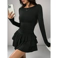 thumbnail image 4 of Womens Long Sleeve Corset Mini Dress Ruffle Hem Short Party Club Dresses, 4 of 9