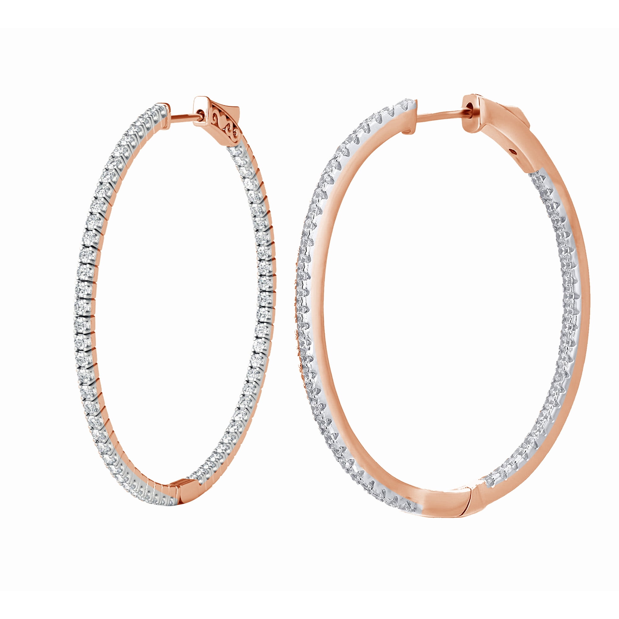 1 Carat T.W.CZ Pink Overlay Brass Inside Outside Hoop Earring 25mm.