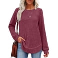 thumbnail image 2 of Tunic Tops for Women Loose Fit Dressy Long Sleeve Shirts Womens Sweaters Crew Neck Fall Clothing Red M, 2 of 6