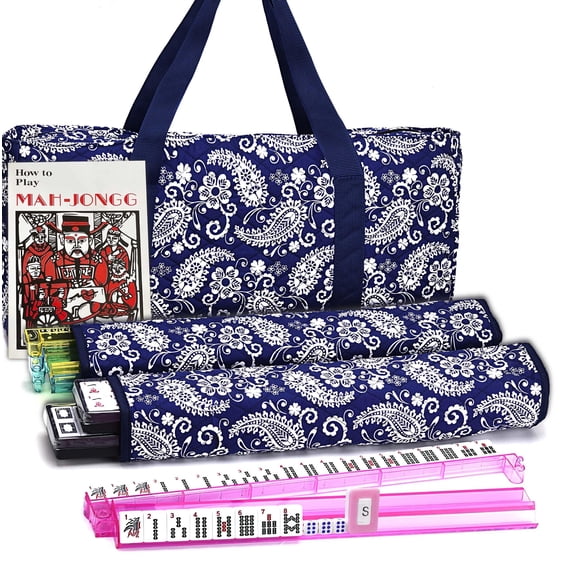 Set de juego de mahjong americano Mose Cafolo con bolsa de cachemir azul