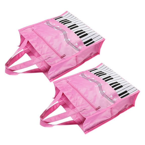 Kitandove Portable Tote Bag with Music Note Design for Women Pink Non Woven Fabric 2 Pcs Lightweight Storage Bags