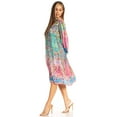 thumbnail image 3 of Sakkas Womens 3/4 Puff Sleeves Split Neck Summer Short Flowy Swing Dress/Cover-up - D-338-A - L/XL, 3 of 11
