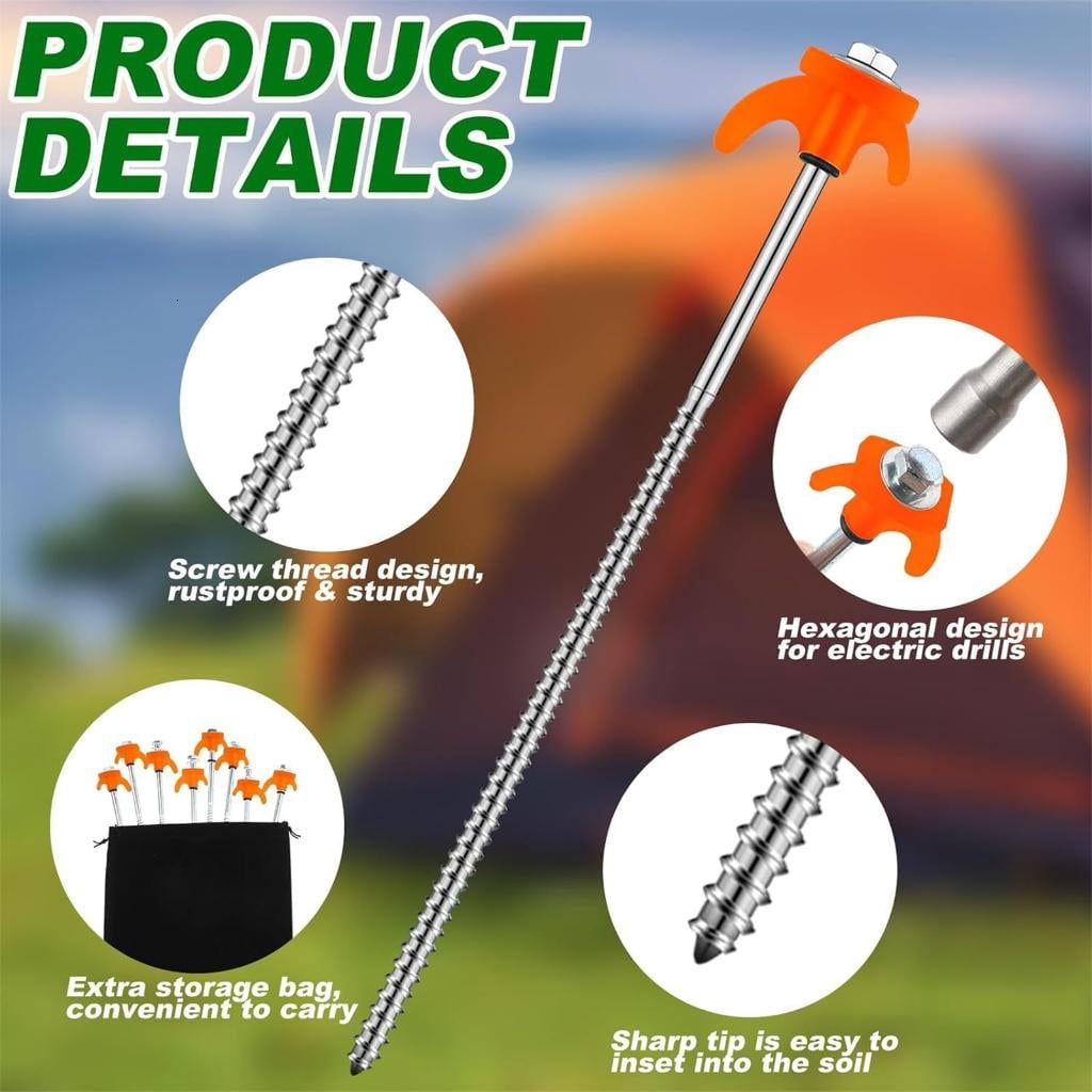 CEORPER 8Pcs Screw Thread Tent Stakes Pin Campings Tent Peg with Hexagon Socket