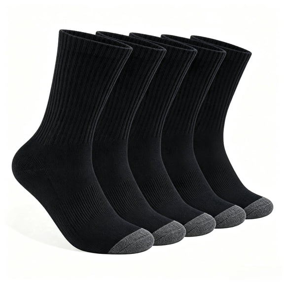 Lanola Mens 100% Cotton Cushioned Crew Socks, Athletic Performance Moisture Wicking Work socks,5-Pack(Black)