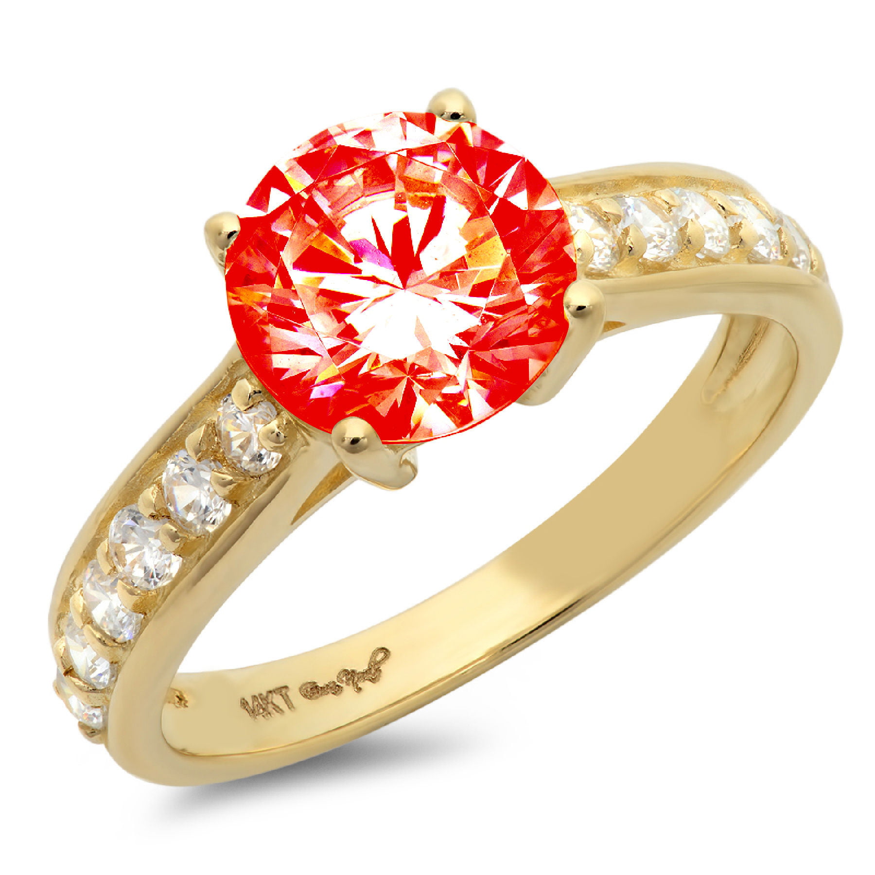 3 ct Brilliant Round Cut VVS1 Red Simulated Diamond Yellow Solid 14k or 18k Gold Robotic Laser Engraved Handmade Anniversary Solitaire Ring