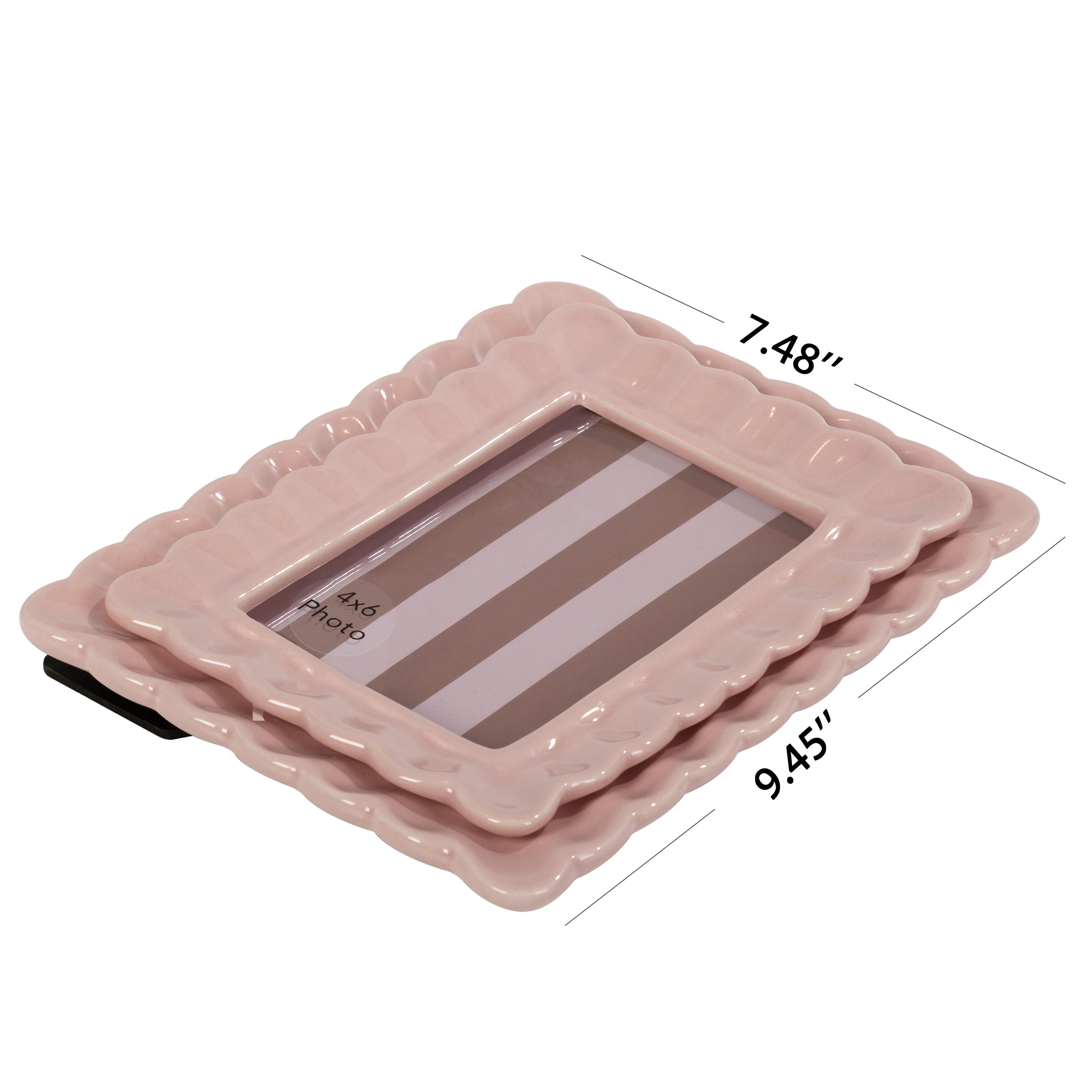 Sterling & Noble Home – 4x6 Picture Frame – Double Ruffle Pink Ceramic Photo Frame