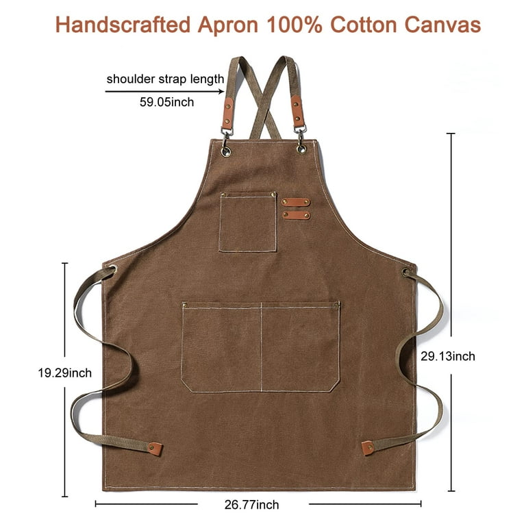 Chef Apron, Cotton Canvas Cross Back Apron with Pockets for Women