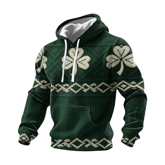 WRFWUL St Patricks Day Hoodies for Men Irish Shamrock Casual Clover Graphic Waffle Knit Pullover Casual Shirt Holiday Outfit