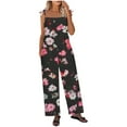 thumbnail image 7 of Summer Jumpsuit Women Casual Tie Strap Floral Print Long Romper with Pocket High Waist Wide Leg Slimming Patio Outfits, Multicolor, XL, 7 of 7