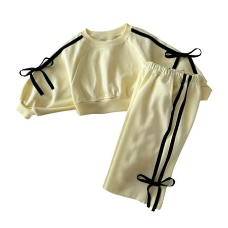 

ATOGUTA Boys Girls Clothes Sets Long Sleeve Striped Sweatshirt and Jogger Sweatpants 2 Piece Outfit Yellow Size 6M-6