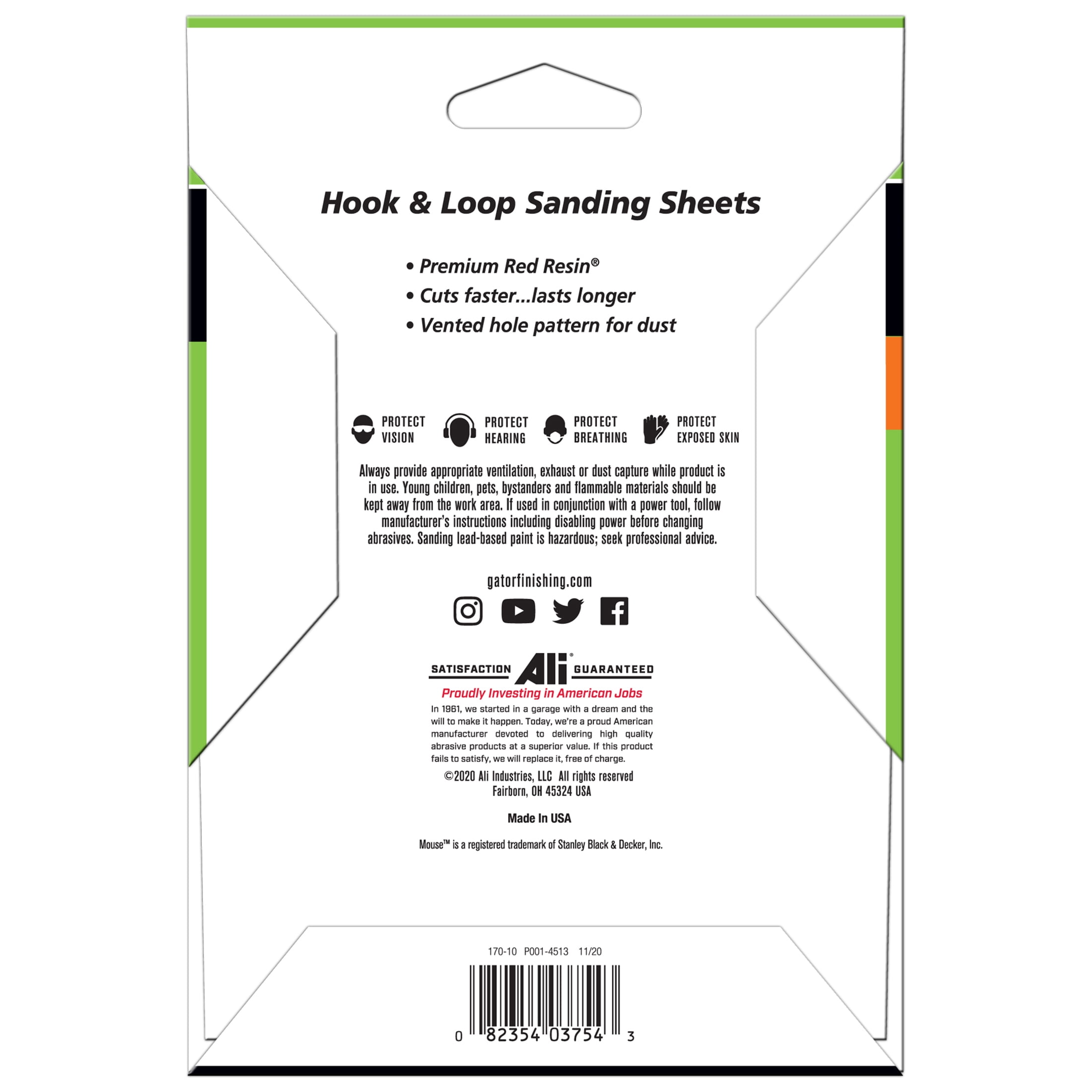 Gator 375425 Fine 120 Grit Hook & Loop Sanding Sheets for Mouse Sander, 5 Pieces