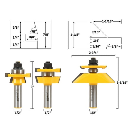 Cabinet Door Router Bit Set 3 Bit Shaker 1 2 Shank Yonico 12349