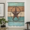 thumbnail image 4 of Vintage Teal Semi Sheer Curtains Drapes for Living Room, Bedroom, French Doors Window 63 Inches Long, Brown Western Texas Barn Star Wood Grain Rod Pocket Chiffon Curtain Drapery Voile Drape Panel, 4 of 6