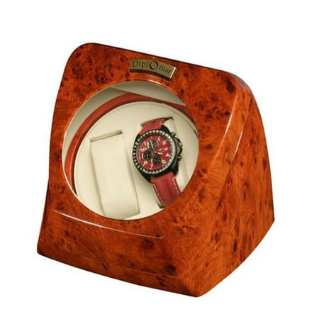 Diplomat Burl Wood Double Watch Winder with Leather Interior and Multi-Setting Smart IC Timer