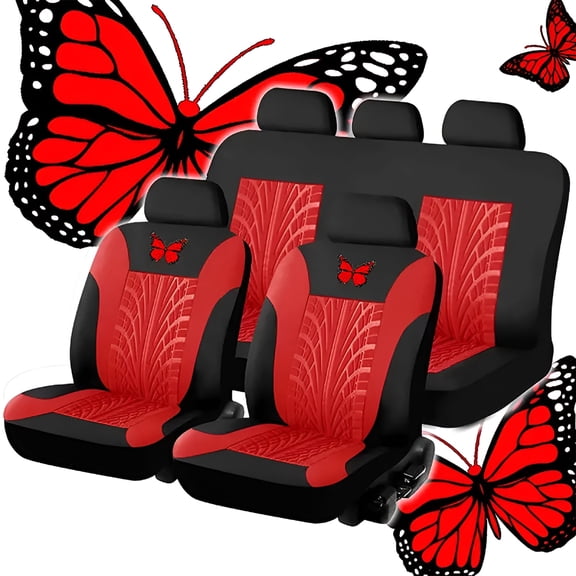LAMIRO Full Set Of Car Seat Covers, Universal Embroidered Car Seat Cover Set Lace Cloth Car Seat Covers for Women Cute, Universal Fit Embroidered Butterfly Seat Covers Full Set