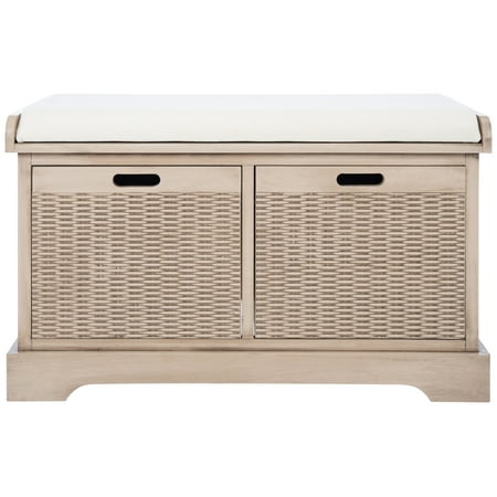 SAFAVIEH Landers 2 Drawer Transitional Storage Bench with Cushion  Sand