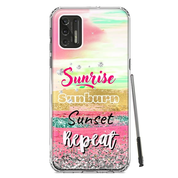 MUNDAZE Motorola Moto G Stylus 2021 Shockproof Clear Hybrid Protective Phone Case Summer Brush Strokes Sunrise Sunburn Sunset Repeat Cover
