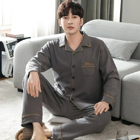 

PIKADINGNIS Autumn Winter Mens Cotton Pajamas Button Lapel Sleepwear Cartoon Pajama Sets Casual Sleep&Lounge Pyjamas 3XL 4XL Male Pijama