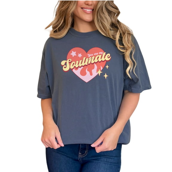 You Are My Soulmate, Retro Valentine's Day, Denim Comfort Colors T-Shirt, Small