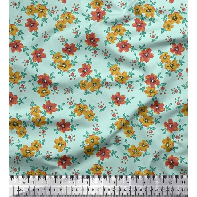 Soimoi Poly Georgette Fabric Leaves & Floral Artistic Decor Fabric Printed Yard 52 Inch Wide