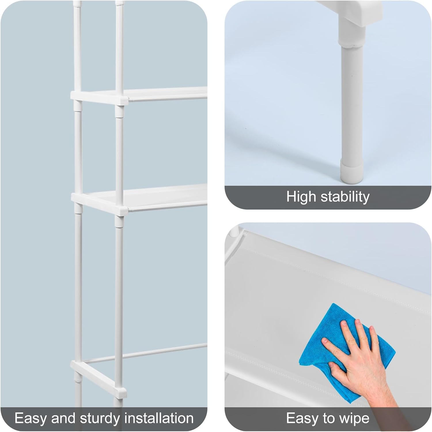Arcticice 3-Tier Over the Toilet Plastic Storage Rack – Freestanding Metal Bathroom Organizer Shelf for Bath, Laundry  Above-Toilet Space,white