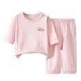 thumbnail image 3 of abtuhar Girls Pajamas,Toddler Pajamas,Children's Solid Color 3/4 Sleeve Round Neck Home Wear Thin Breathable Pajama Set Conditioning Suit Pink 1 Years, 3 of 4