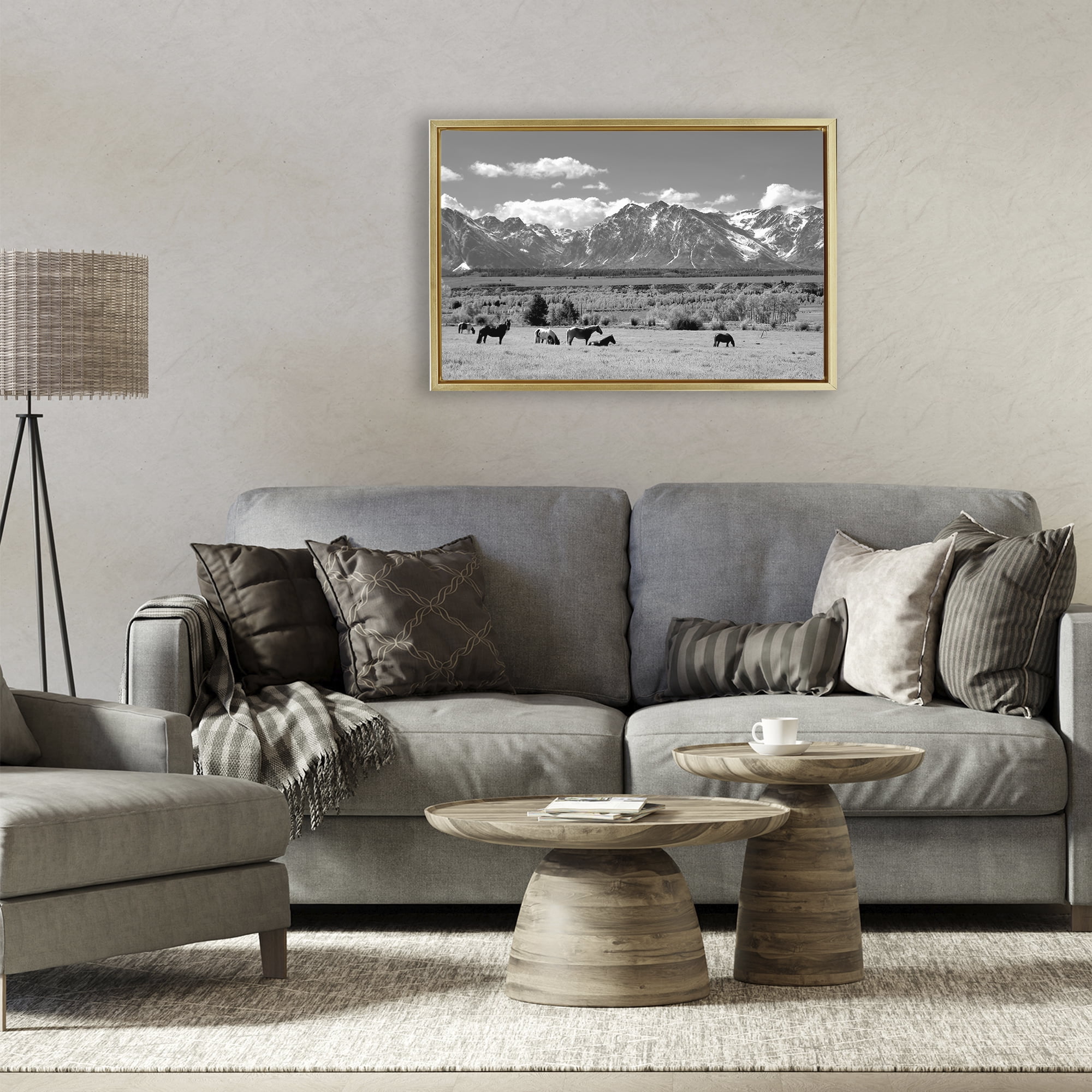 Stupell Industries Wyoming Ranch Horses Grazing Gold Framed Floater Canvas Wall Art, design by Steve Toole