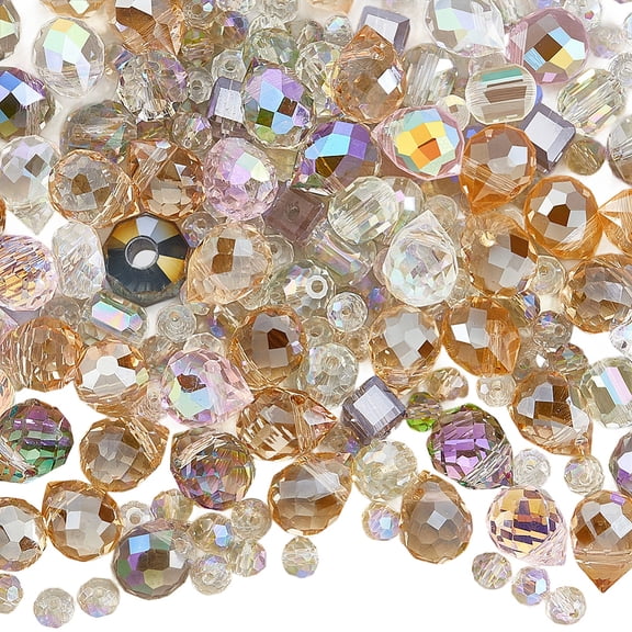 1 Box 114PCS Random Colorful Beads with Holes Facted Electroplate Glass Transparent Sparkling Iridescent Clear Assorted Bead Bulk