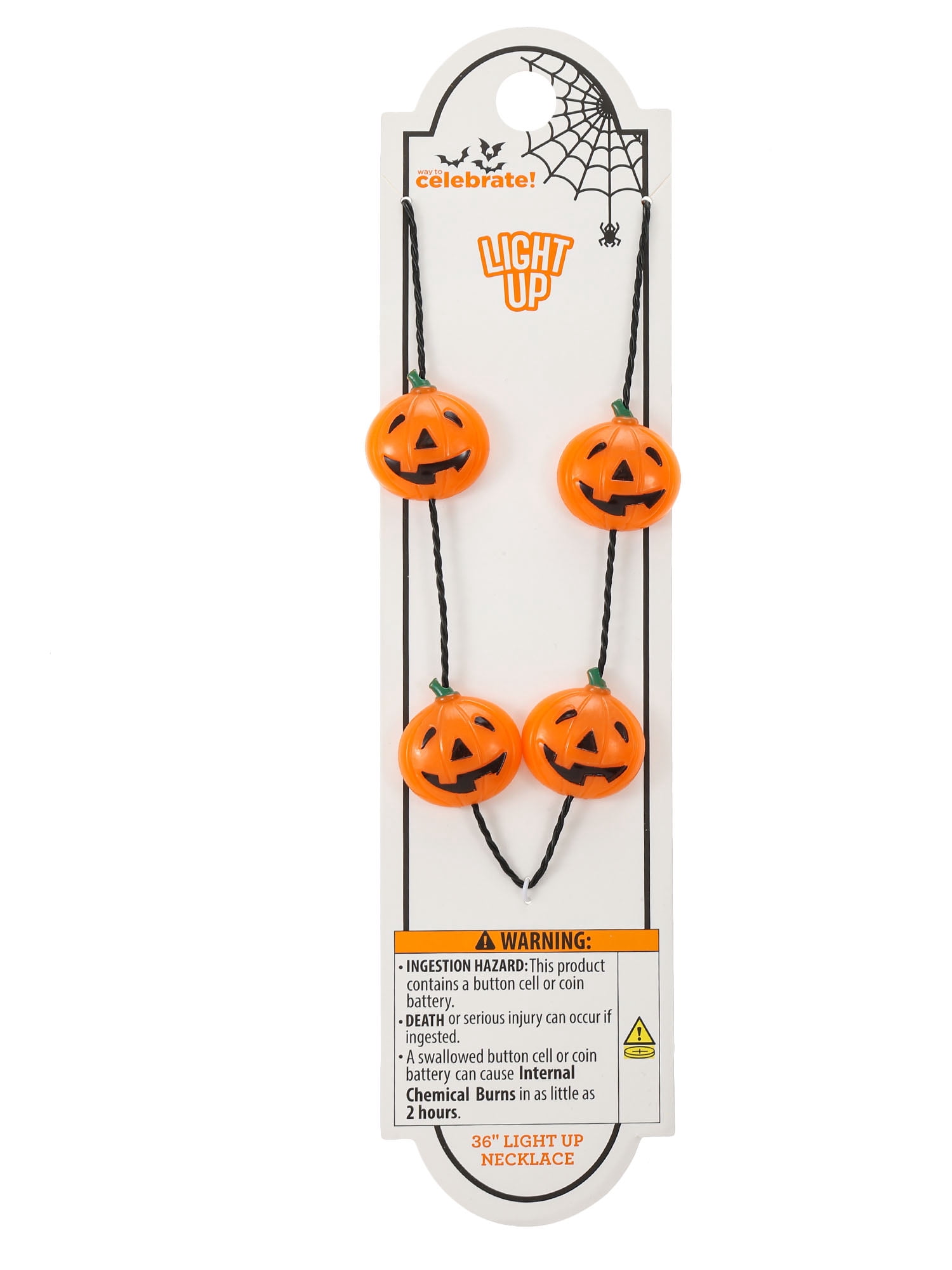Way to Celebrate Jack-O-Lantern Light-Up Halloween Necklace, 1 Piece