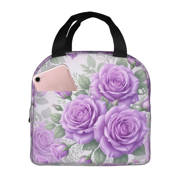 Flowers Lunch Bag, Insulated Lunch Tote For Women Men, Reusable Thermal Cooler Bag With Front Pocket For Work, Travel And Daily Use