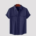thumbnail image 5 of Jkety Mens Short Sleeve Shirts Men Oversized Shirts Vintage Loose Fit Short Sleeve Casual Streetwear Baggy Washed Unisex Tops Navy,L, 5 of 5