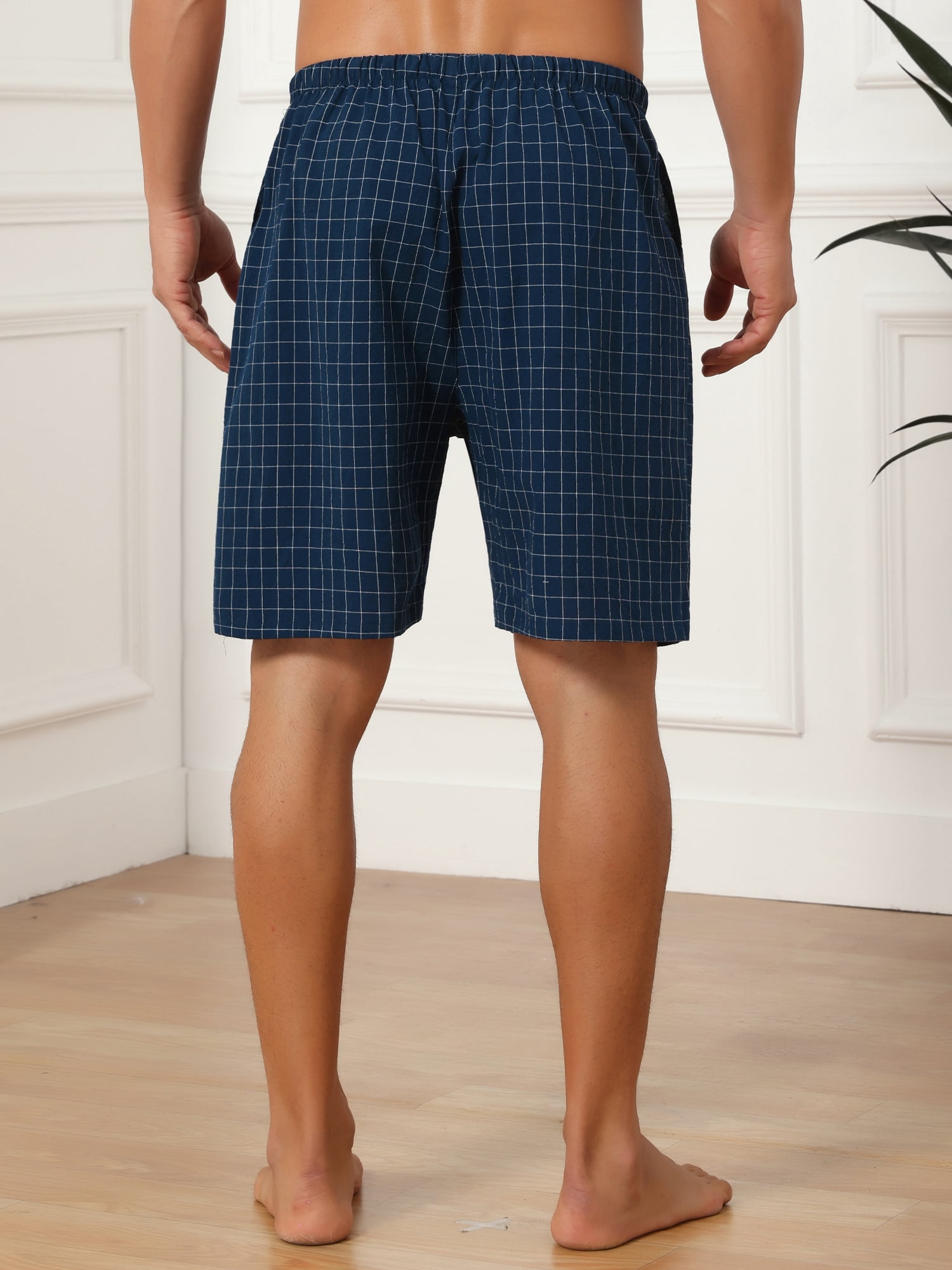DARING DIVA Men's Drawstring Waist Checked Pattern Lounge Sleep Bottom 32 Navy Blue