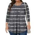 thumbnail image 3 of Scyoekwg Plus Size 3/4 Sleeve Tops for Women Crew Neck Three Quarter Sleeves Tunic Shirt Striped Print Lightweight Ladies Blouses Trendy Casual Comfy Loose Blouses (Gray,L), 3 of 6