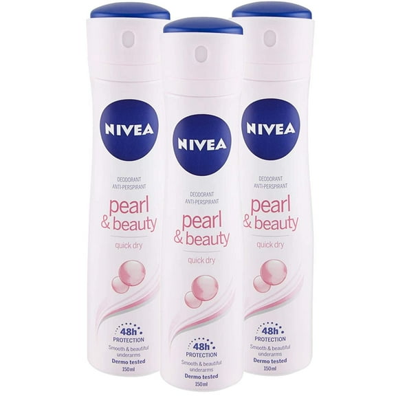 Nivea for Women Anti Perspirant Spray Pearl and Beauty 48h 150 Ml (Pack of 3)