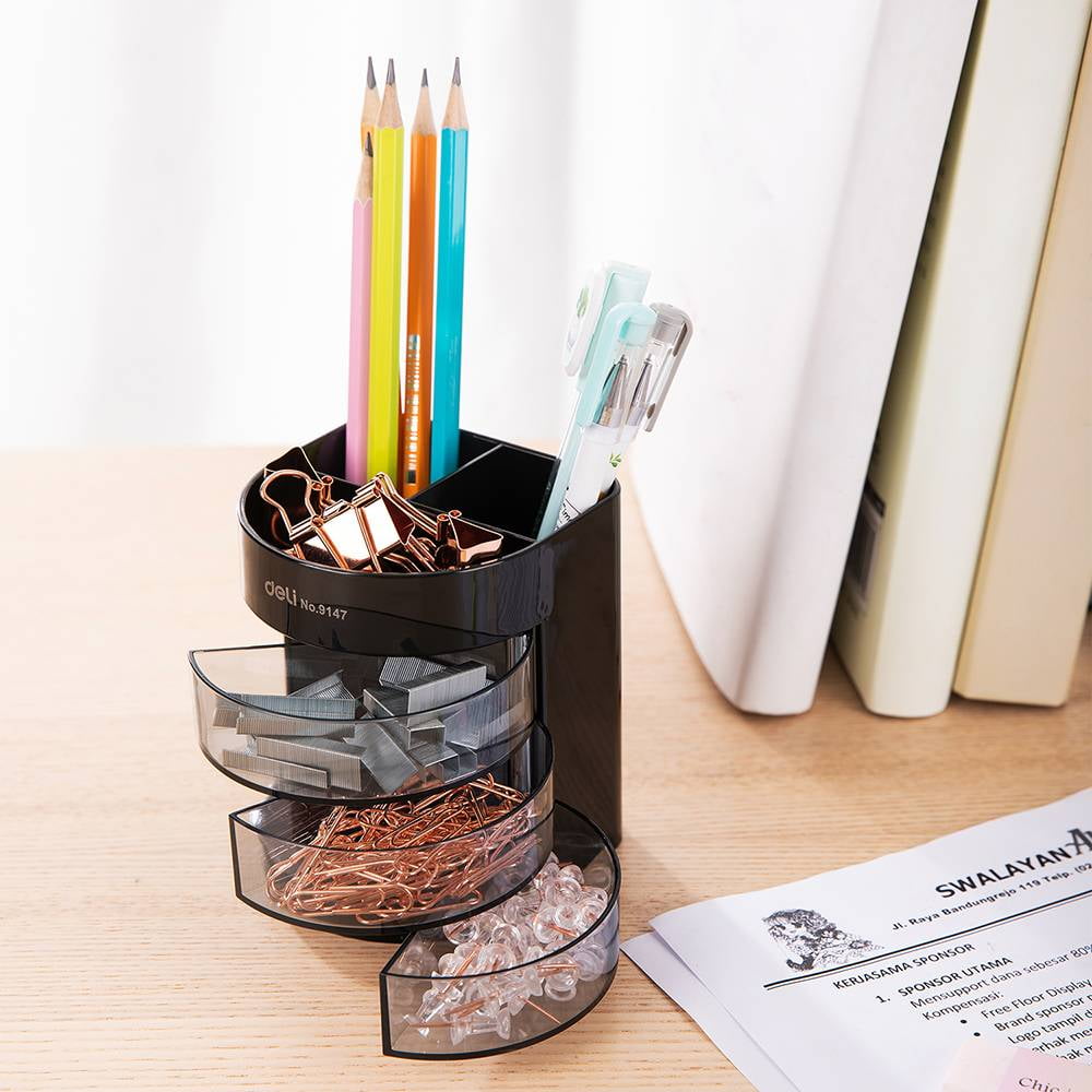 Deli Pen Holder Pen Cup Desk Organizer Enhance Office Decor, 6 Comp
