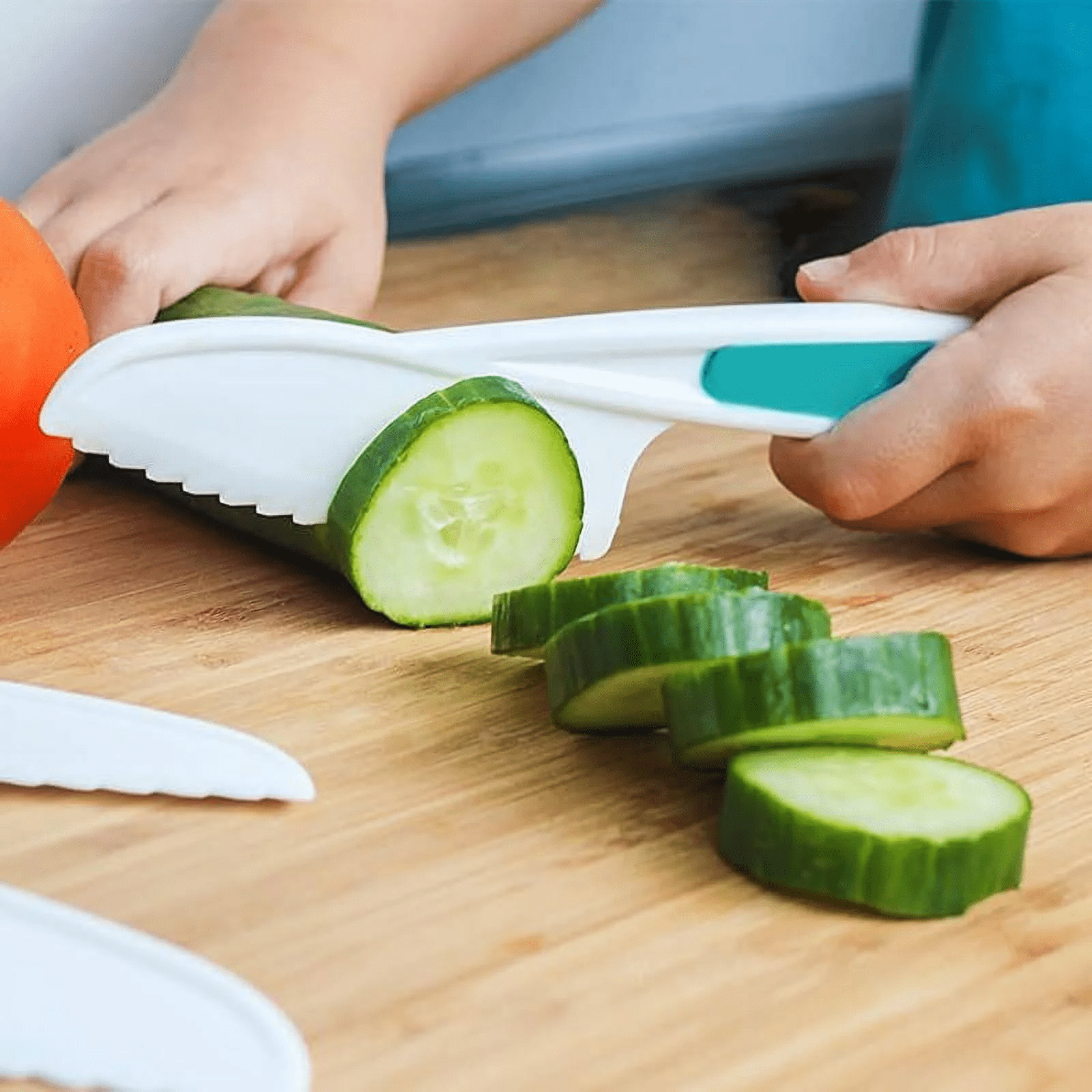 Kids Kitchen Safe Knife Tools for Real Cooking,Toddler Kitchen Tools Wooden Kitchen Knife Set with Gloves Plastic Wooden Knives, Sandwich Cutters Plastic Kid Safe Knives,8 Pcs Bread Cutter for Kids