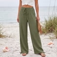 thumbnail image 6 of Wide Leg Linen Pants for Women Casual Drawstring Palazzo Pants Summer Vacation Beach Flowy Trousers with Pockets, XL, 6 of 7