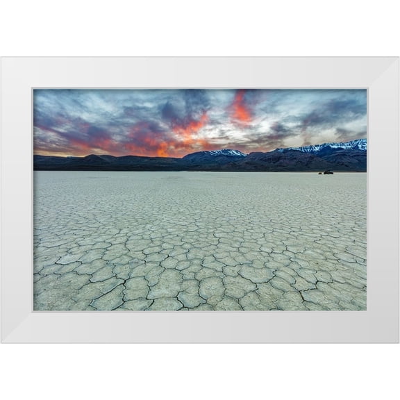 Haney, Chuck 14x11 White Modern Wood Framed Museum Art Print Titled - Playa at sunset with Steen Mountain on the Alvord Desert in Harney County-Oregon-USA