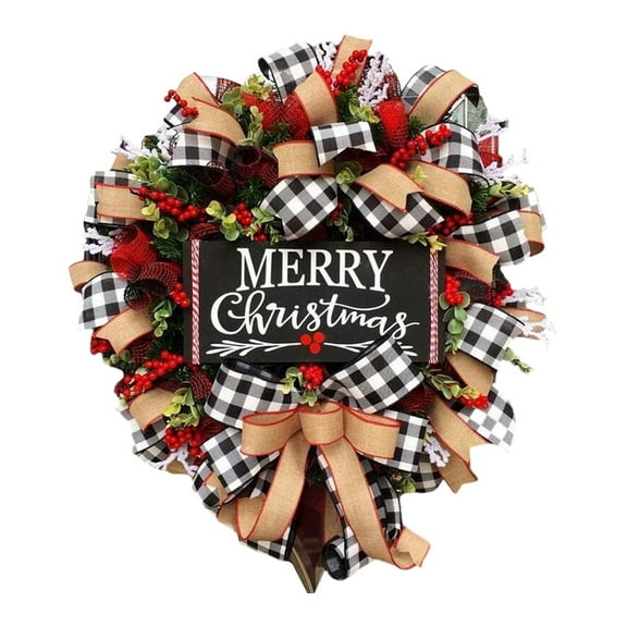 ZCSKFIN American Style Christmas Letter Wreath with Red Berry Vine Ring, Creative Door Hanging Decoration for Holiday Entryway Displays, Traditional Festive Accent for Home and Porch Decor