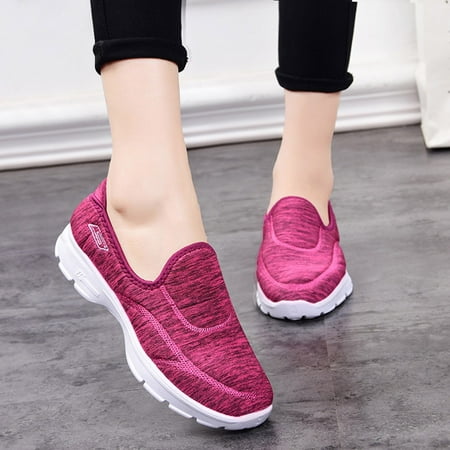 

ERTUTUYI Women Ladies Casual Loafers Sneakers Flats Breathable Stretch Cloth Shoes Red 40
